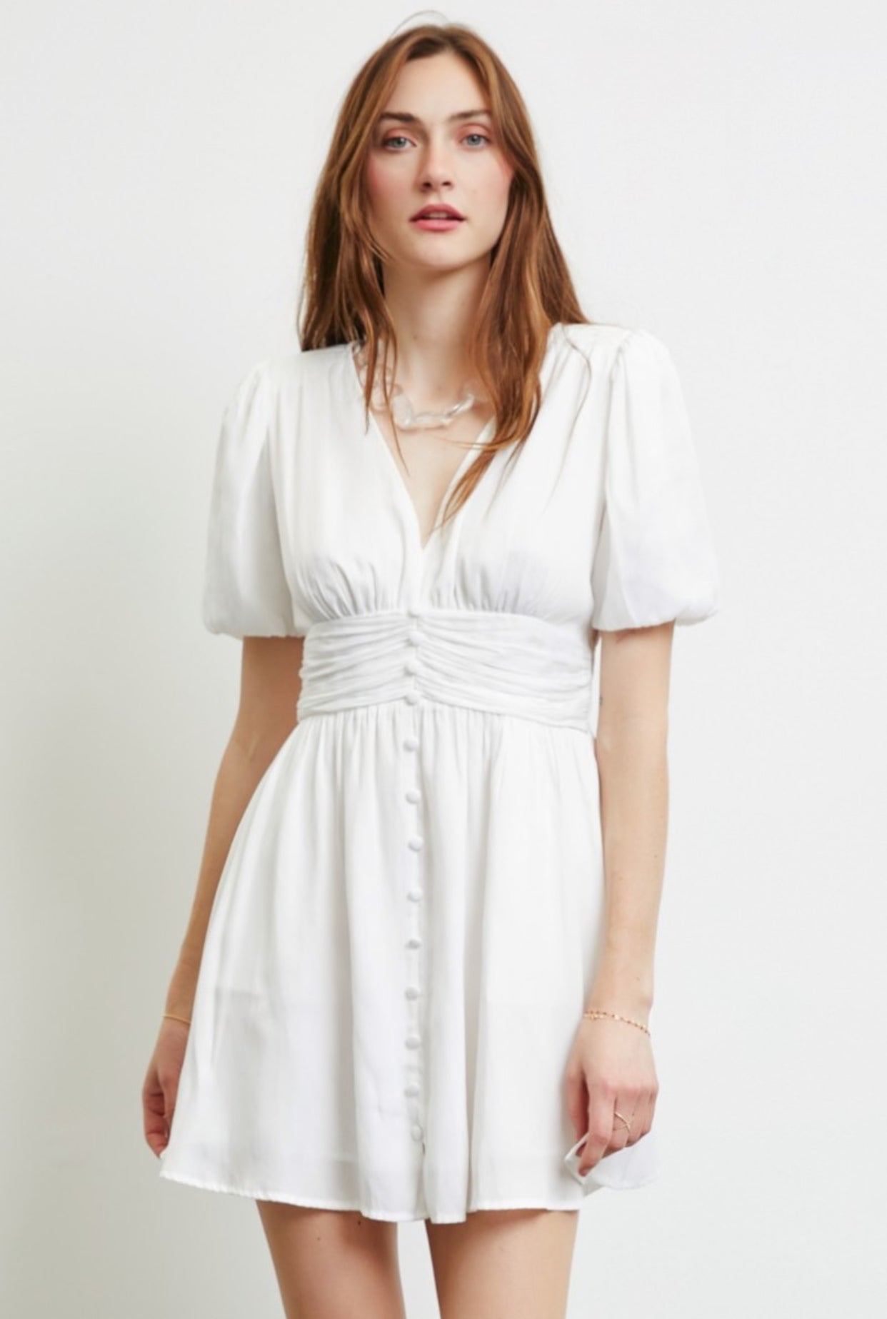 Lettie V-neck White Mini Dress