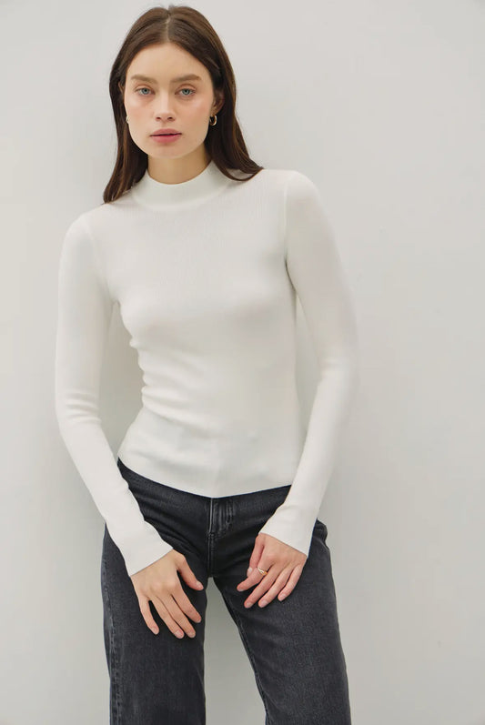 Juliana Mock Neck Ribbed Sweater, Ivory