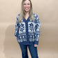 Mae Floral Aztec Patterned Knit Cardigan, Midnight