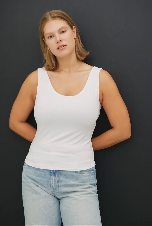 Ginny Scoop Neck Jersey Tank, Ivory