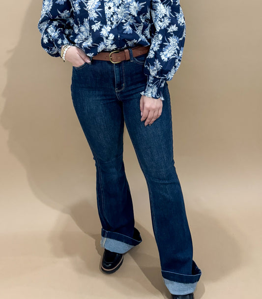 Judy Blue Angled Side Seam Detail Flare Jean, Dark Wash