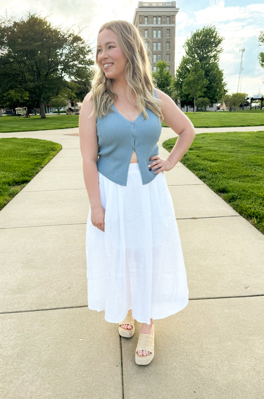 Emily Crinkle Linen Midi Skirt, Ivory