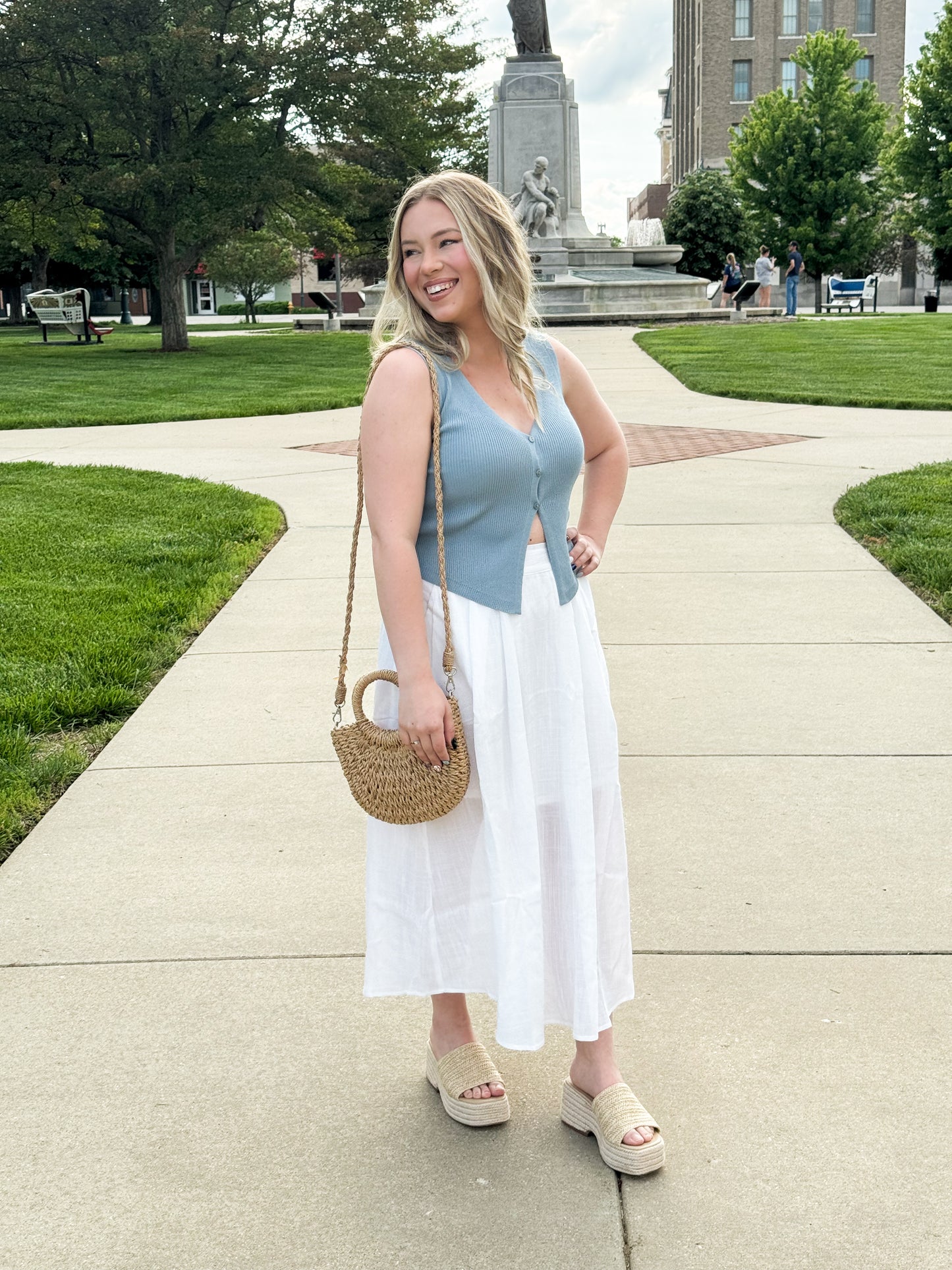 Janie V-Neck Knit Vest Tank, Skylight