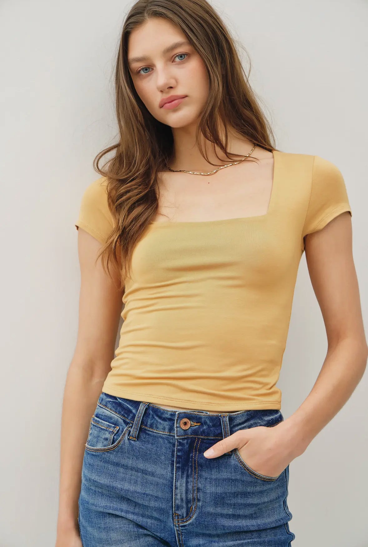 Goldie Square Neck Basic Tee, Squash