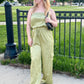 Linley Satin Cargo Jumpsuit, Avocado