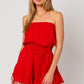 Yuli Ruffled Bottom Linen Tube Romper, Red