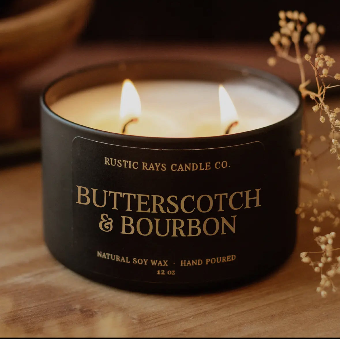 Butterscotch and Bourbon Soy Wax Candle, Rustic Ray's Candle Co.