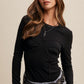 Holly Long Sleeve Knit Fitted Corset Top, Black