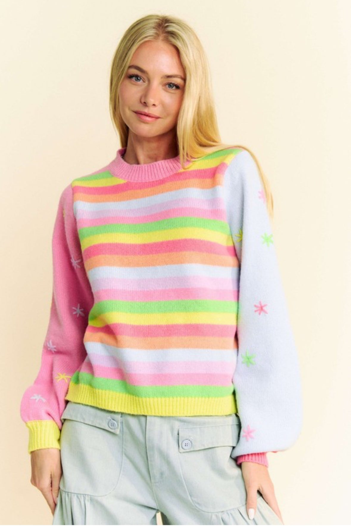 Stellar Stars & Stripes Balloon Sleeve Sweater, Pastel