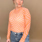 Morgan Checkered Mesh Long Sleeve Top, Pink/Orange