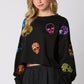 Jessa Skeleton Face Sequin Embroidered Sweatshirt, Black